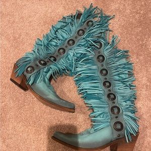 Liberty Black turquoise boots with fringe.